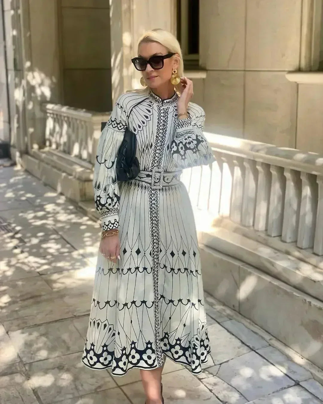 Eulalia - Retro Stehkragen Boho Kleid